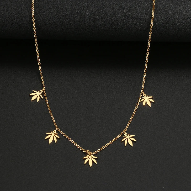 Stainless Steel Maple Leaf Pendant Necklace for Women