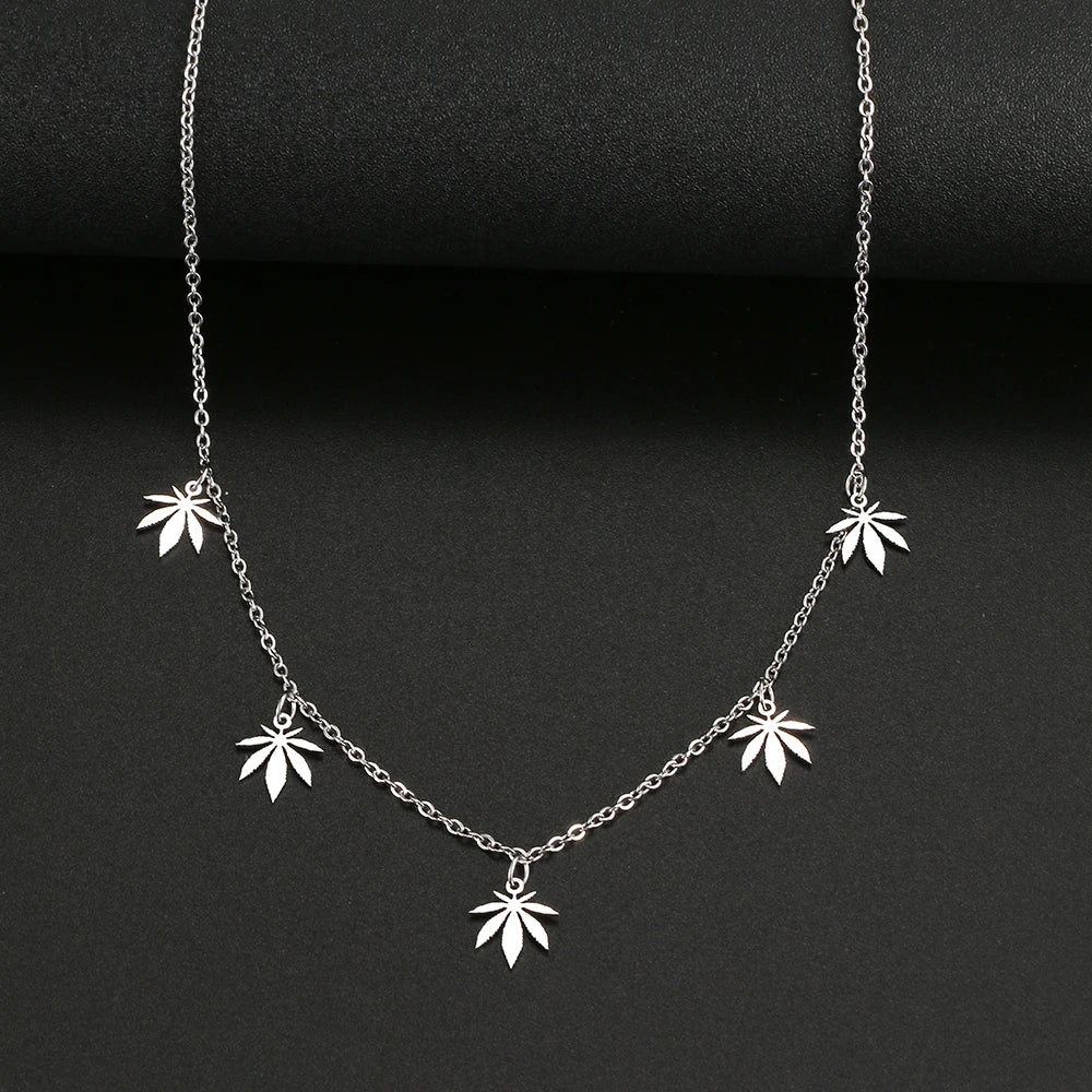 Stainless Steel Maple Leaf Pendant Necklace for Women