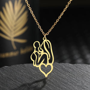 Mother Holding Baby Pendant Stainless Steel Choker Necklace