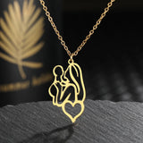 Mother Holding Baby Pendant Stainless Steel Choker Necklace