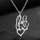 Mother Holding Baby Pendant Stainless Steel Choker Necklace