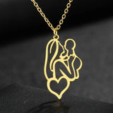 Mother Holding Baby Pendant Stainless Steel Choker Necklace