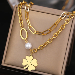 Stainless Steel Multilayer Paperclip Chains Necklace Gothic Kpop Pendant Jewelry