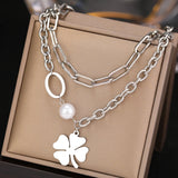 Stainless Steel Multilayer Paperclip Chains Necklace Gothic Kpop Pendant Jewelry