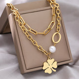 Stainless Steel Multilayer Paperclip Chains Necklace Gothic Kpop Pendant Jewelry