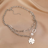 Stainless Steel Multilayer Paperclip Chains Necklace Gothic Kpop Pendant Jewelry