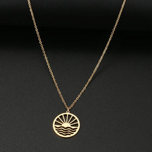Sunset Waves Pendant Choker Chain Sun Necklace For Women