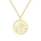 Sunset Waves Pendant Choker Chain Sun Necklace For Women