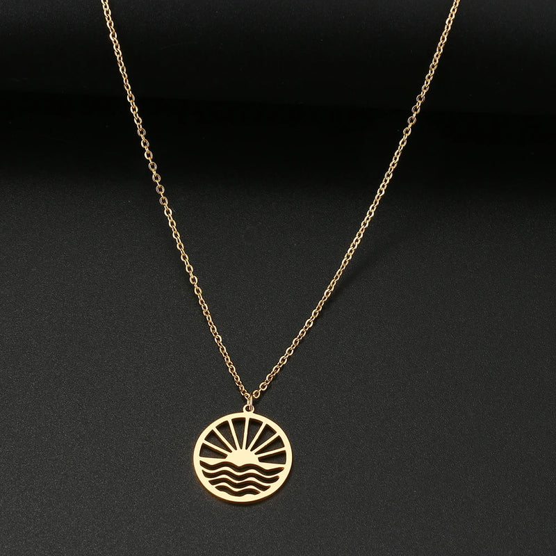 Sunset Waves Pendant Choker Chain Sun Necklace For Women