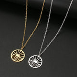 Sunset Waves Pendant Choker Chain Sun Necklace For Women