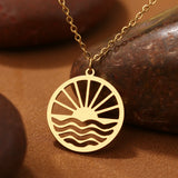 Sunset Waves Pendant Choker Chain Sun Necklace For Women
