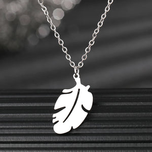 Stainless Steel Fat Feather Boho Pendant Choker Necklace