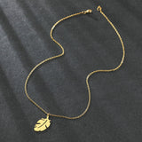Stainless Steel Fat Feather Boho Pendant Choker Necklace