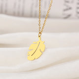 Stainless Steel Fat Feather Boho Pendant Choker Necklace