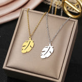 Stainless Steel Fat Feather Boho Pendant Choker Necklace