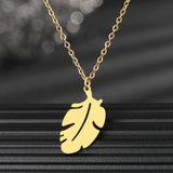 Stainless Steel Fat Feather Boho Pendant Choker Necklace
