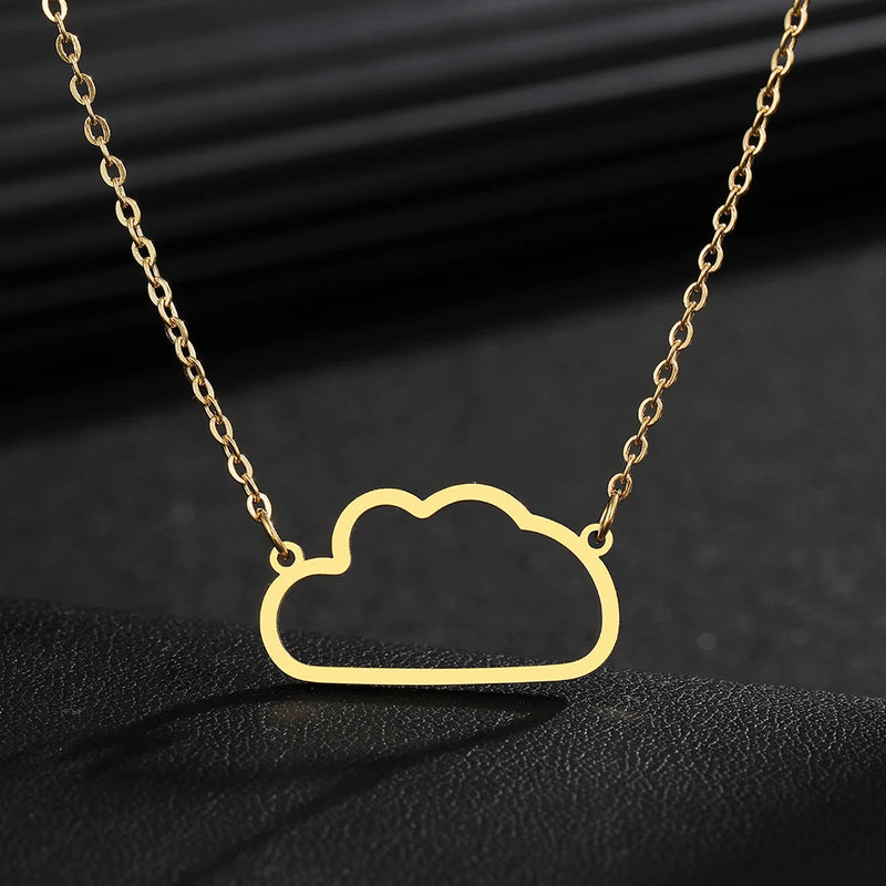 Stainless Steel Hollow Line Cloud Pendant Choker Necklace for Women
