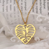 Stainless Steel Skeleton Leaf Vein Heart Pendant Choker Chain Boho Necklace