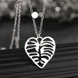 Stainless Steel Skeleton Leaf Vein Heart Pendant Choker Chain Boho Necklace