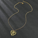 Stainless Steel Skeleton Leaf Vein Heart Pendant Choker Chain Boho Necklace