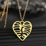 Stainless Steel Skeleton Leaf Vein Heart Pendant Choker Chain Boho Necklace