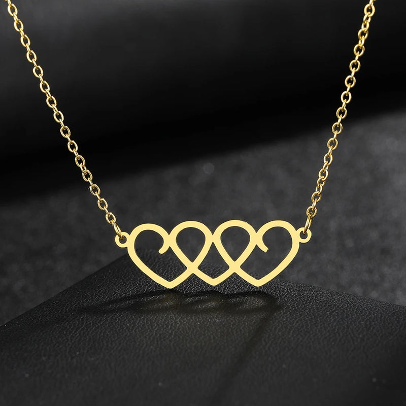 Sweet Three Hearts Pendants Chain Choker Necklace For Women