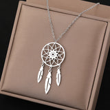 Vintage Geometric Circle Feather Dream Catcher Pendant Necklace
