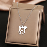 Stainless Steel Teeth Pendant Necklace Choker for Women