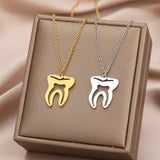 Stainless Steel Teeth Pendant Necklace Choker for Women