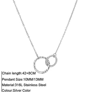 Stainless Steel Double Circle Pendant Necklace for Women