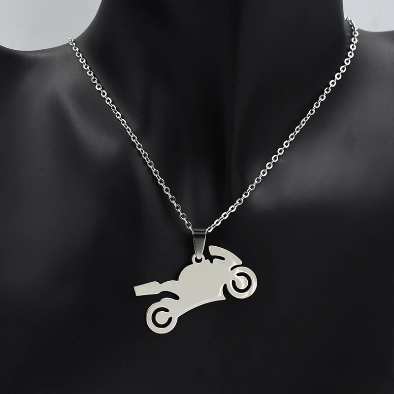 Stainless Steel Motorcycle Pendant Necklace Biker Rock Jewelry