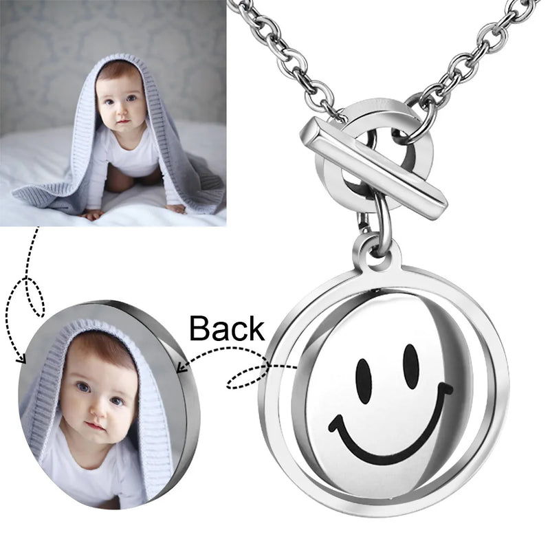 Stainless Steel Smile Face OT Button Necklace