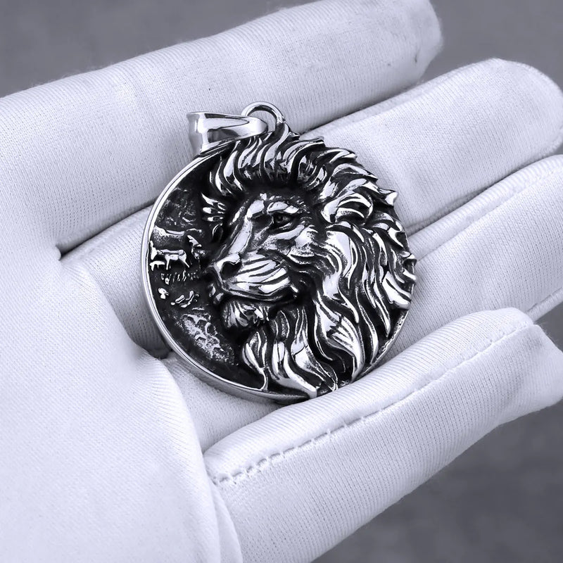 Stainless Steel Vikings Lion Necklace Men Punk Biker Pendant Chain Jewelry