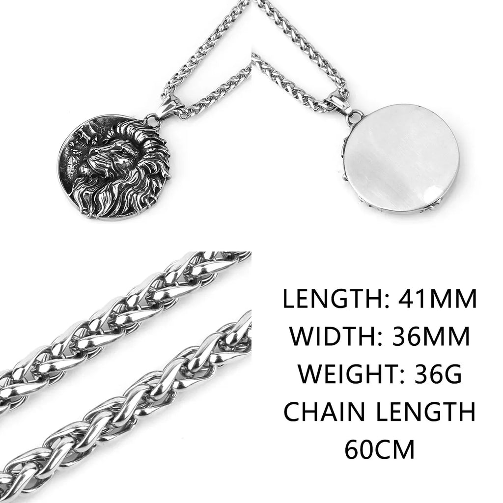 Stainless Steel Vikings Lion Necklace Men Punk Biker Pendant Chain Jewelry