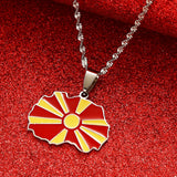 North Macedonia Map Flag Pendant Necklace Enamel Chain Jewelry
