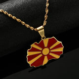 North Macedonia Map Flag Pendant Necklace Enamel Chain Jewelry