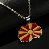 North Macedonia Map Flag Pendant Necklace Enamel Chain Jewelry