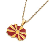 North Macedonia Map Flag Pendant Necklace Enamel Chain Jewelry
