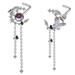 Butterfly Nose Ring Long Dangle Stainless Steel Body Piercing Jewelry