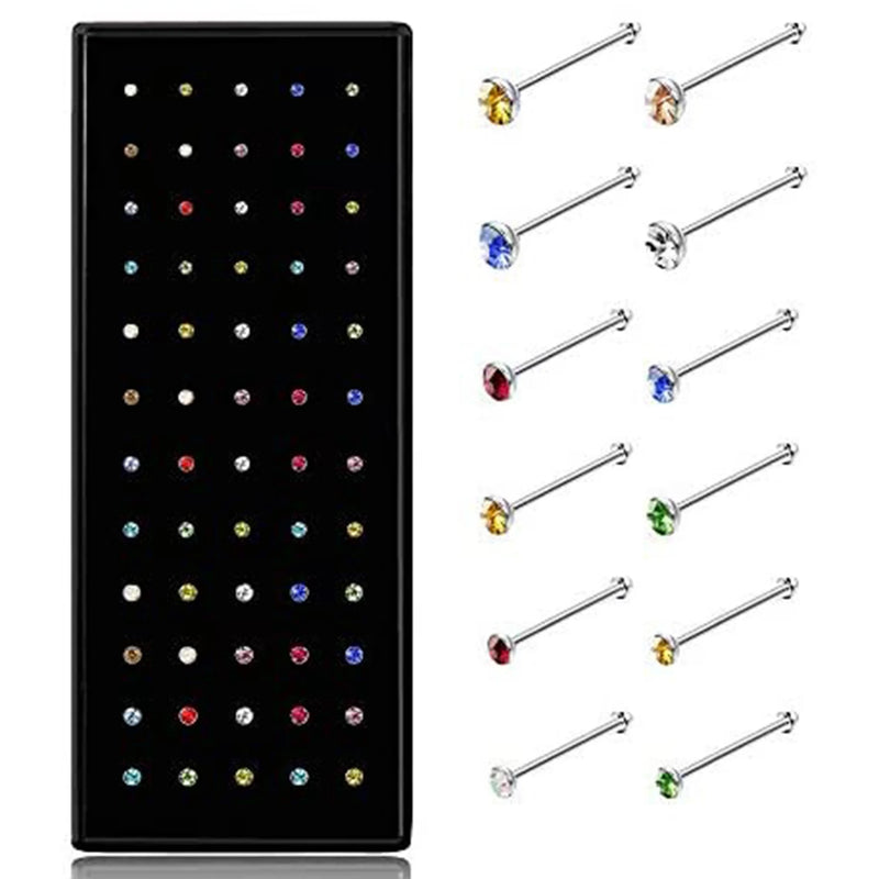 60Pcs Stainless Steel Nose Studs Rings Body Jewelry 1.5mm 2mm 2.5mm