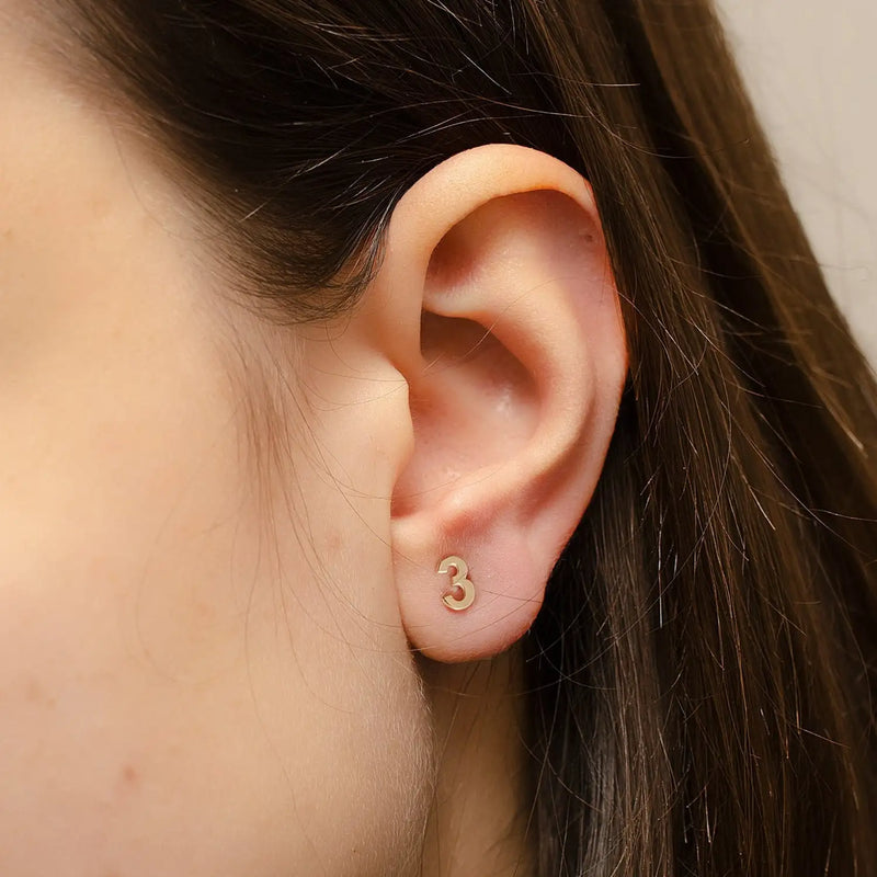 Stainless Steel Number Earrings, Personalized Number Studs