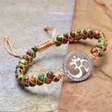 Stainless Steel OM Bracelet 4mm Natural Stone Beads Charm Braided Bracelet