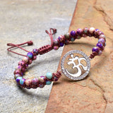 Stainless Steel OM Bracelet 4mm Natural Stone Beads Charm Braided Bracelet