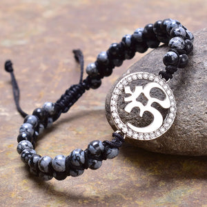 Stainless Steel OM Bracelet 4mm Natural Stone Beads Charm Braided Bracelet