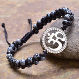 Stainless Steel OM Bracelet 4mm Natural Stone Beads Charm Braided Bracelet