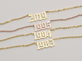 Old English Birth Year Necklace, Number Pendant, Christmas Jewelry