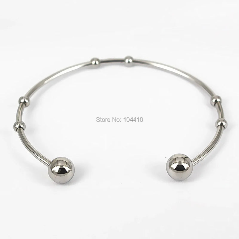 Stainless Steel Open Cuff Bangle Bracelet with Double Round Ball Findings