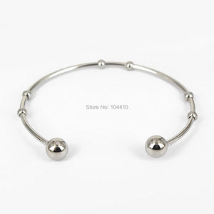 Stainless Steel Open Cuff Bangle Bracelet with Double Round Ball Findings