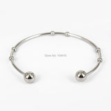 Stainless Steel Open Cuff Bangle Bracelet with Double Round Ball Findings