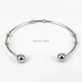Stainless Steel Open Cuff Bangle Bracelet with Double Round Ball Findings